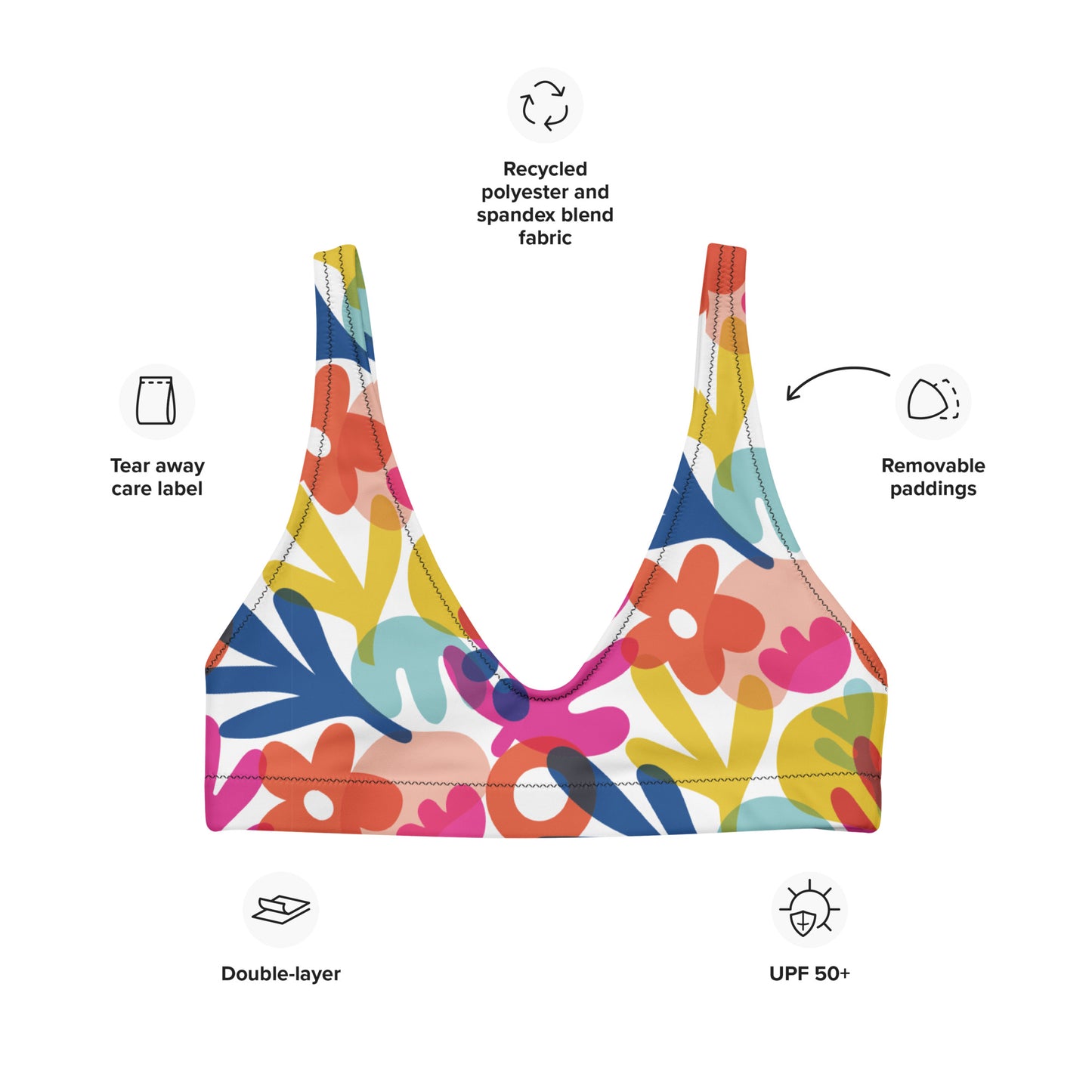 FLOWERS RECYCLED PADDED BIKINI TOP